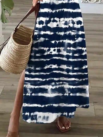 Women Abstract V Neck Short Sleeve Comfy Casual Printing Maxi Dress