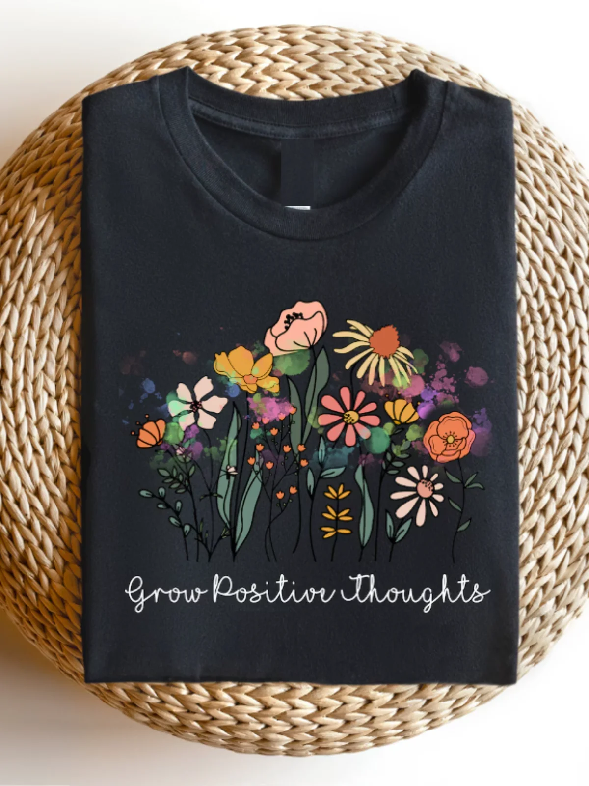 Casual Floral Art Print Comfy Crew Neck Short Sleeve T-shirt