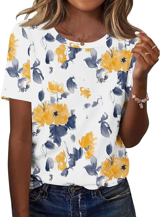 Casual Floral Crew Neck Short Sleeve T-shirt