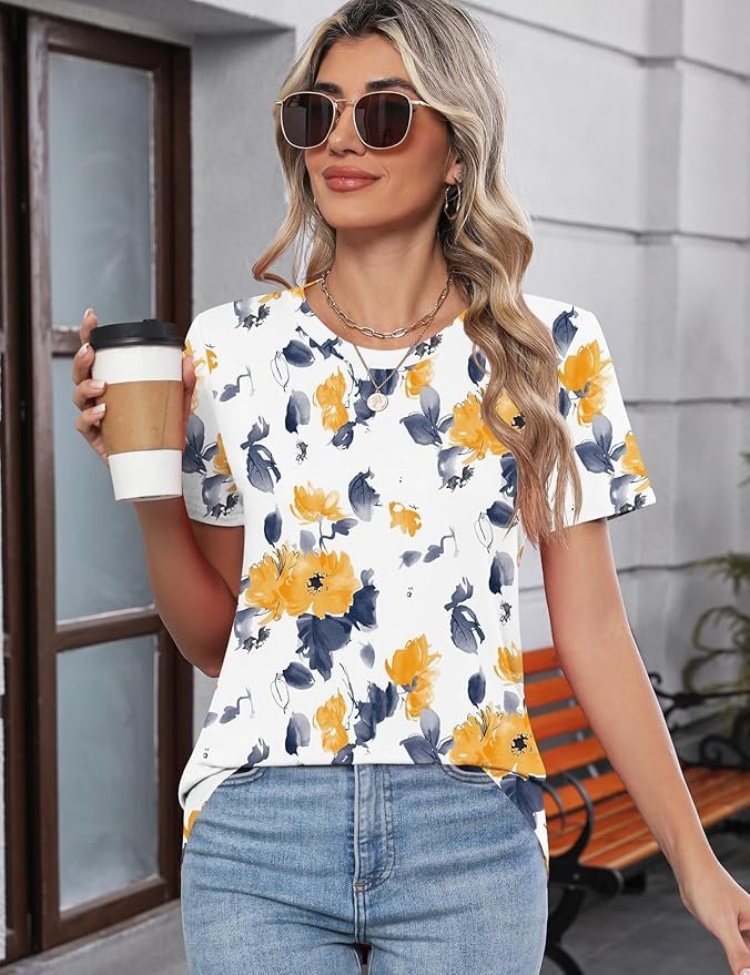 Casual Floral Crew Neck Short Sleeve T-shirt