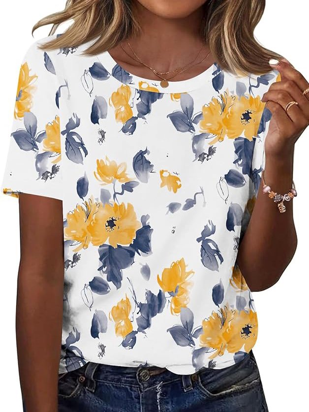 Casual Floral Crew Neck Short Sleeve T-shirt