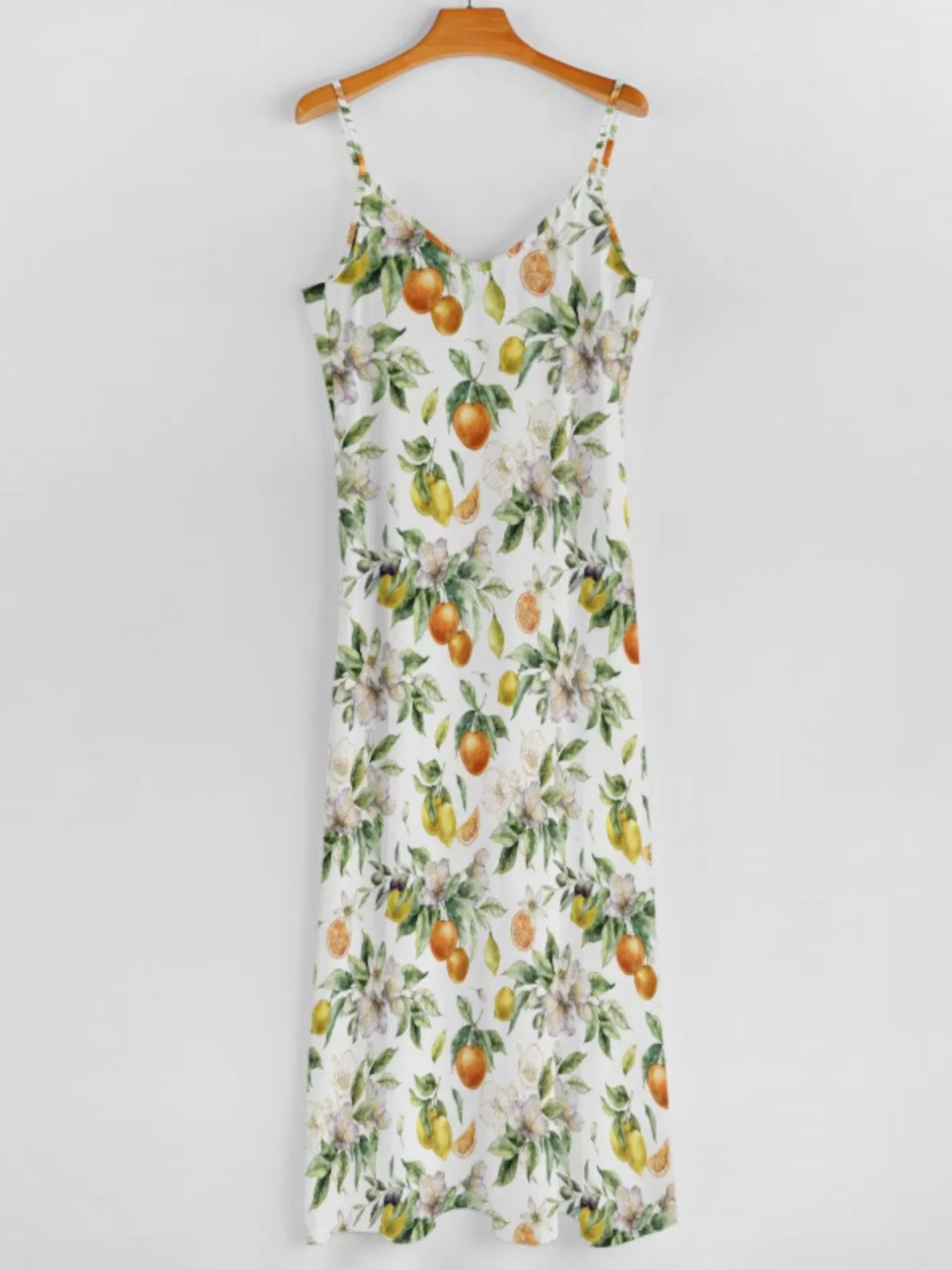 Vacation Sundress Oranges Sling V Neck Comfy Casual Summer Maxi Dress