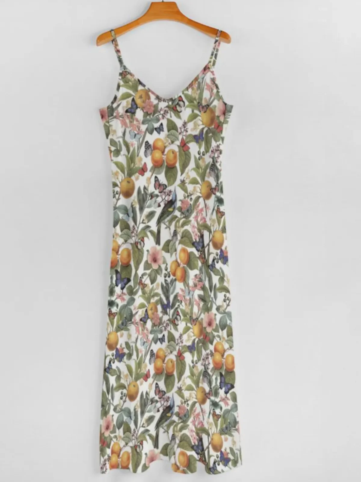 Vacation Sundress Oranges Sling V Neck Comfy Casual Summer Maxi Dress