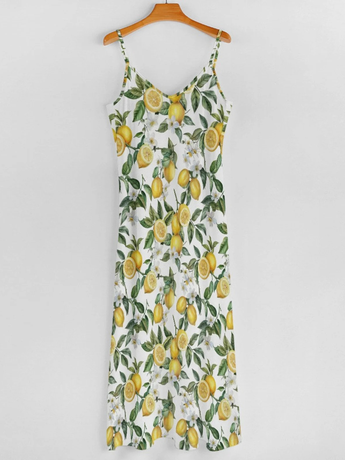 Women Vacation Sundress Lemon Sling V Neck Comfy Casual Maxi Dress