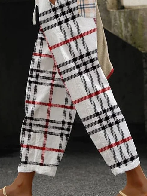 Casual Plaid Printing Comfy Cotton Long Pants