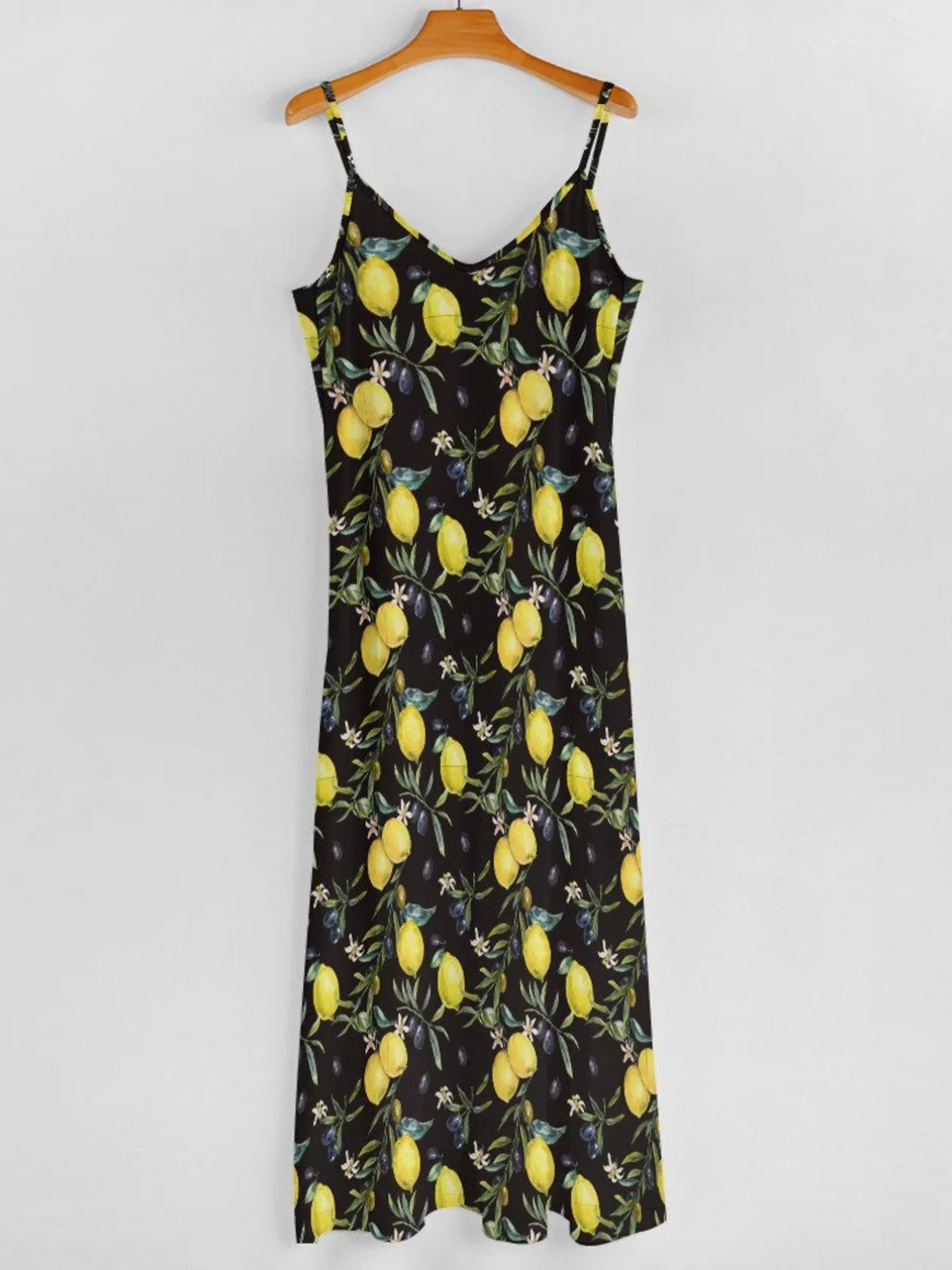 Women Vacation Sundress Lemon Sling V Neck Comfy Casual Maxi Dress