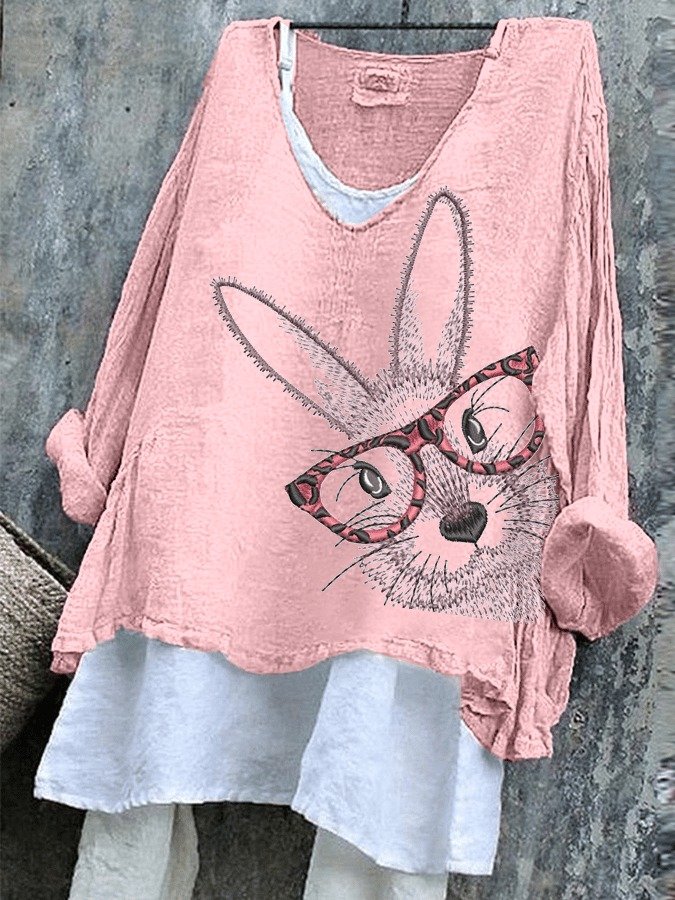 Vintage Easter (rabbit) V Neck Long Sleeve T-shirt