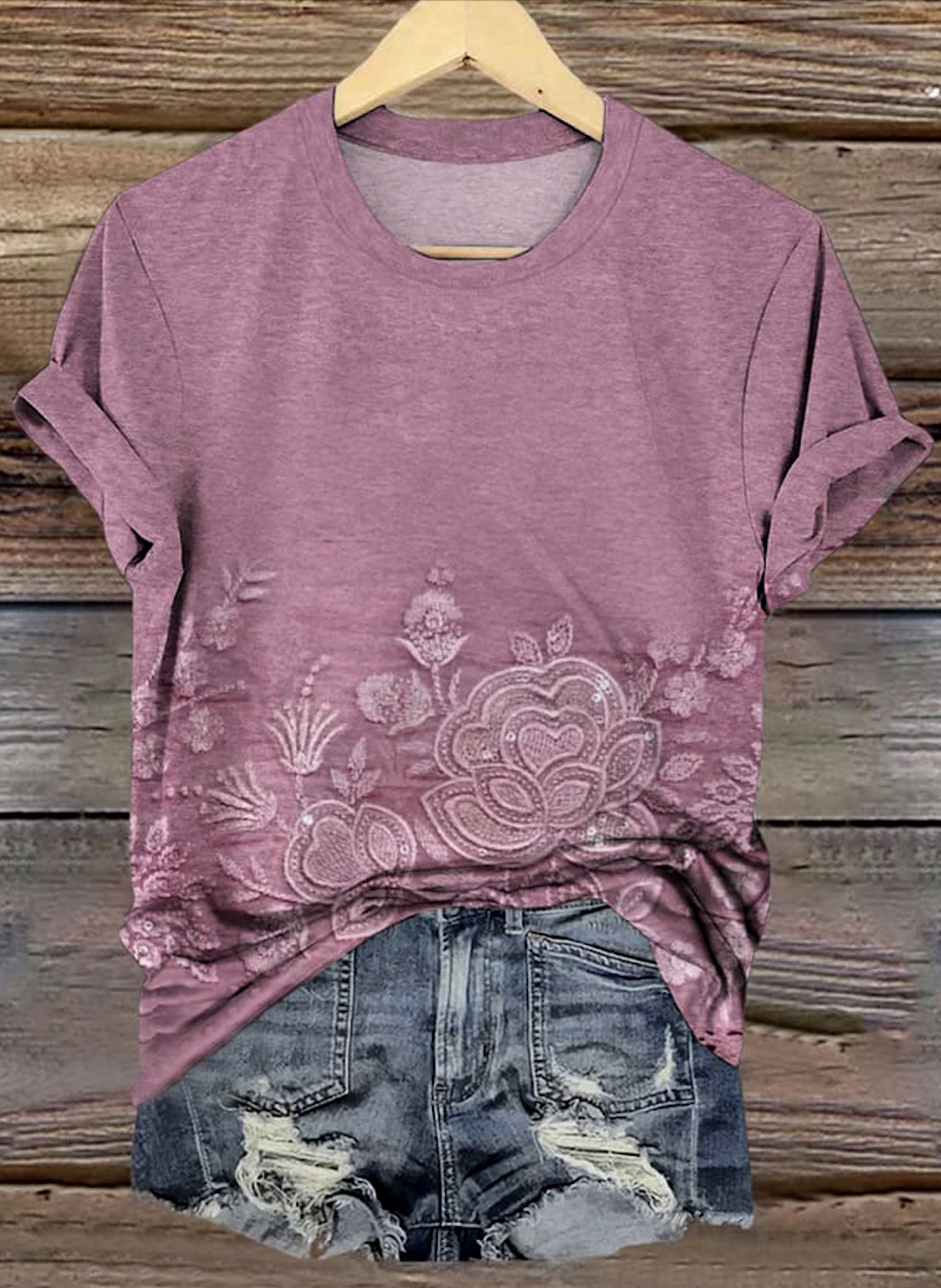 Casual Floral Crew Neck Short Sleeve T-shirt