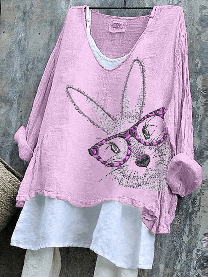 Vintage Easter (rabbit) V Neck Long Sleeve T-shirt