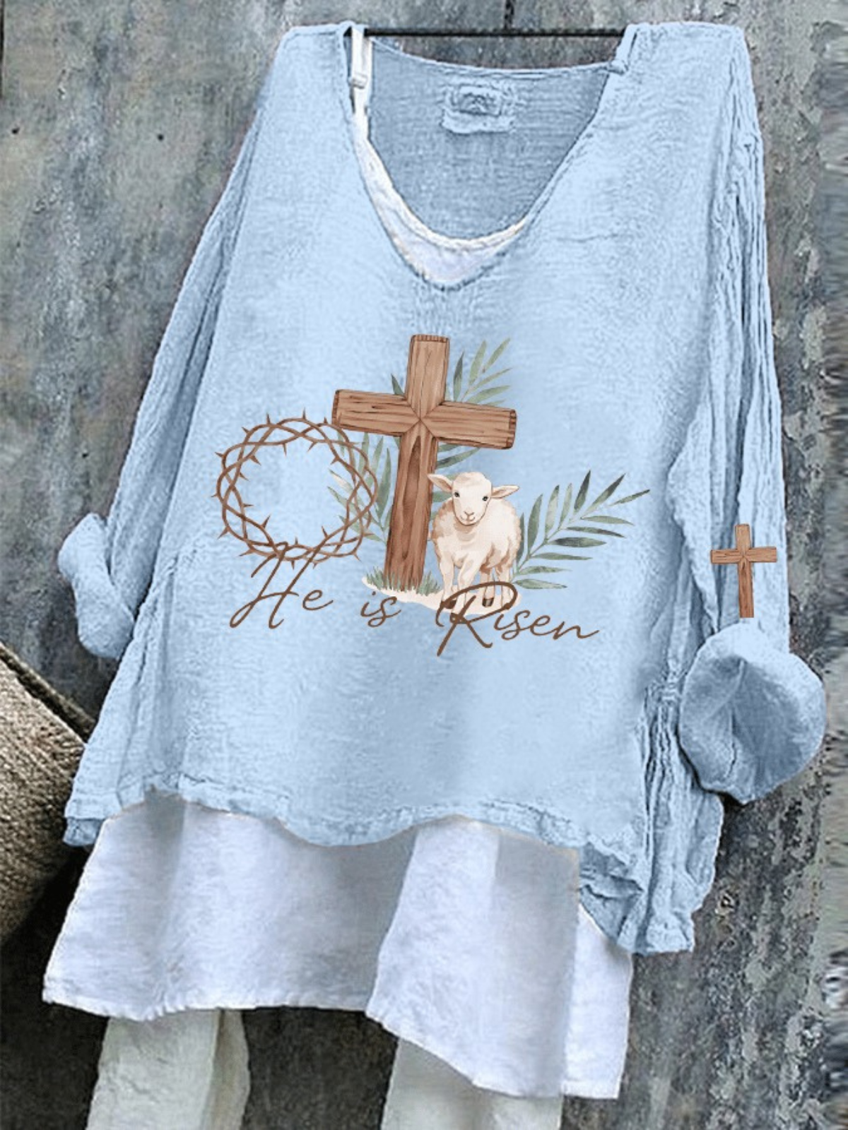 Vintage Easter (rabbit) V Neck Long Sleeve T-shirt