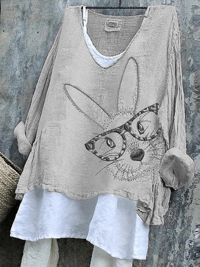 Vintage Easter (rabbit) V Neck Long Sleeve T-shirt
