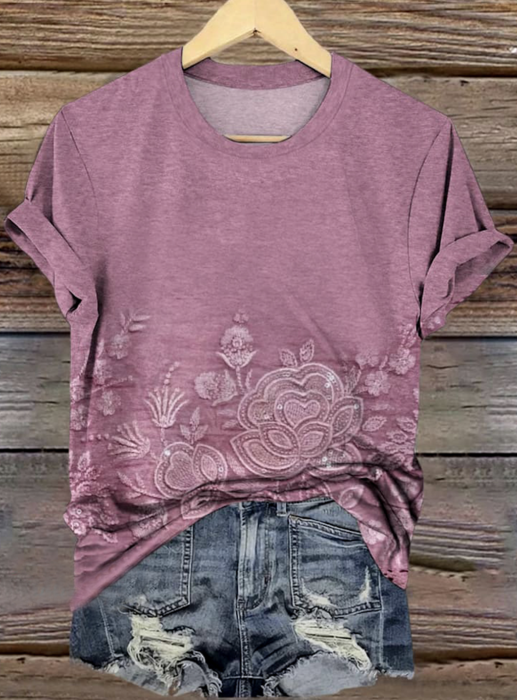 Casual Floral Crew Neck Short Sleeve T-shirt