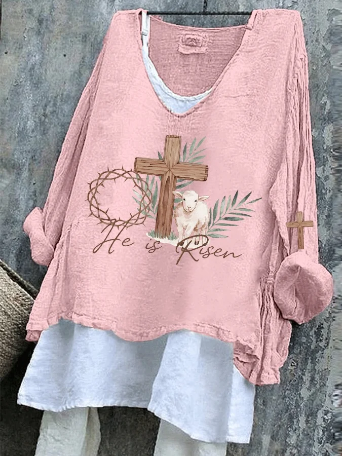 Vintage Easter (rabbit) V Neck Long Sleeve T-shirt