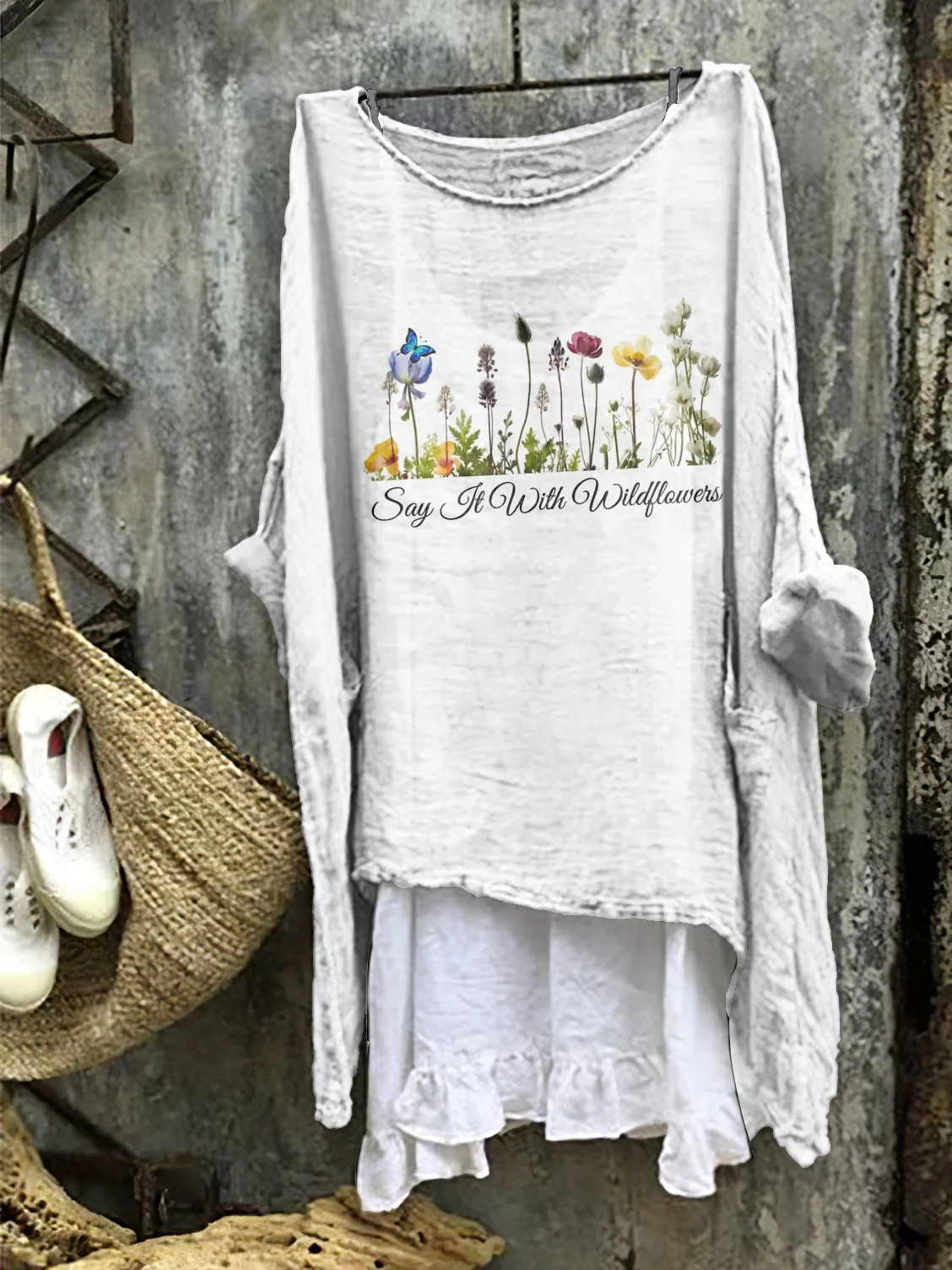 Women Floral Crew Neck Long Sleeve Comfy Casual Midi Dress