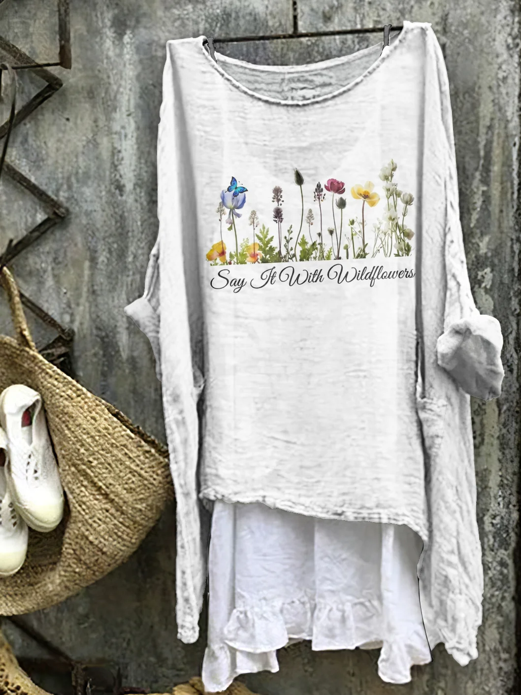 Women Floral Crew Neck Long Sleeve Comfy Casual Midi Dress