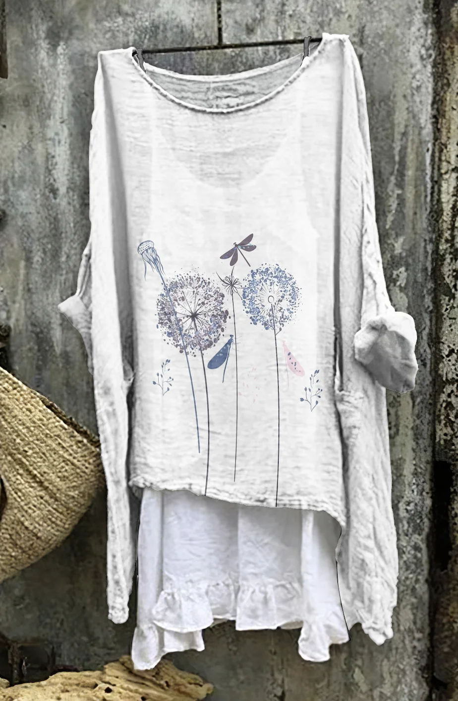 Women Floral Crew Neck Long Sleeve Comfy Casual Midi Dress