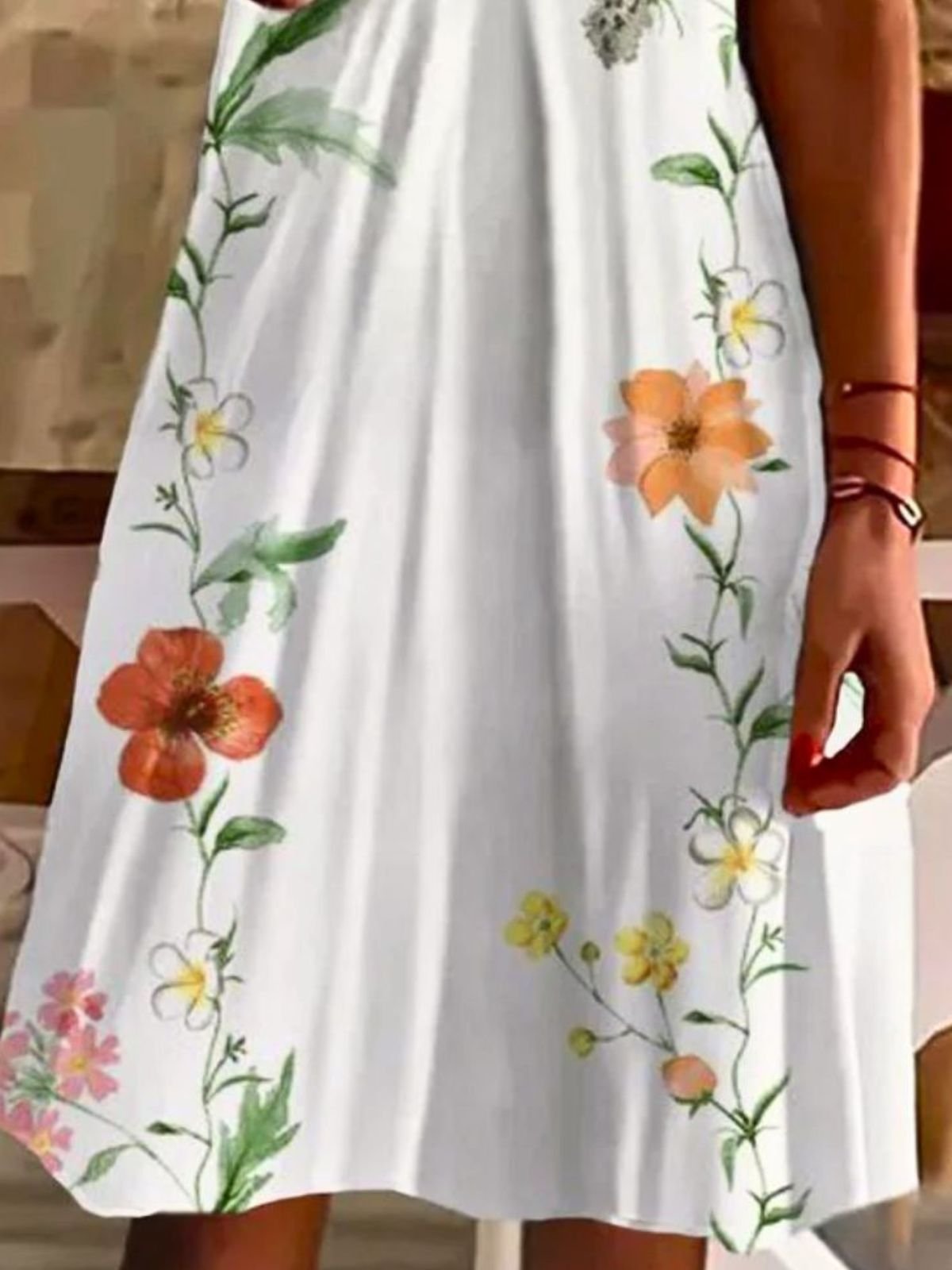 Vacation Sundress Floral V Neck Short Sleeve Comfy Casual Midi Dress