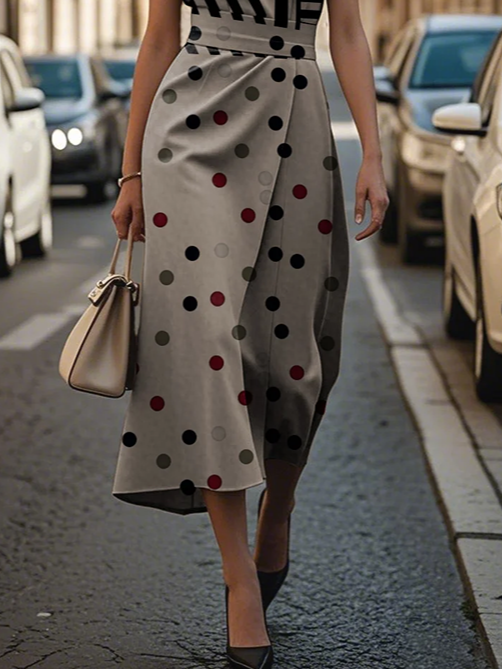 Women Geometric Crew Neck Sleeveless Comfy Vintage Printing Maxi Dress