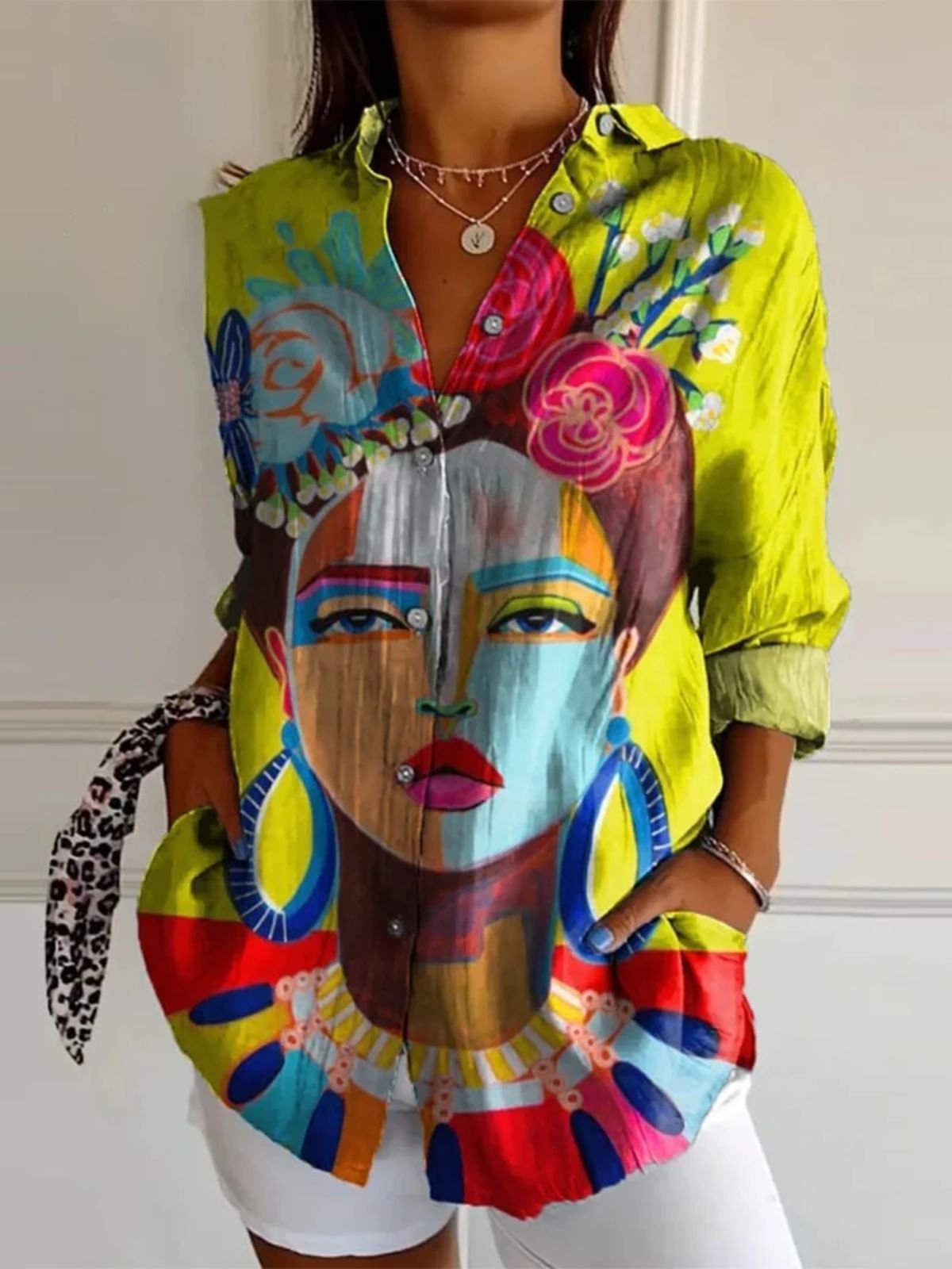 Casual Modern Figure Print Long Sleeve Daily Shirt For Women