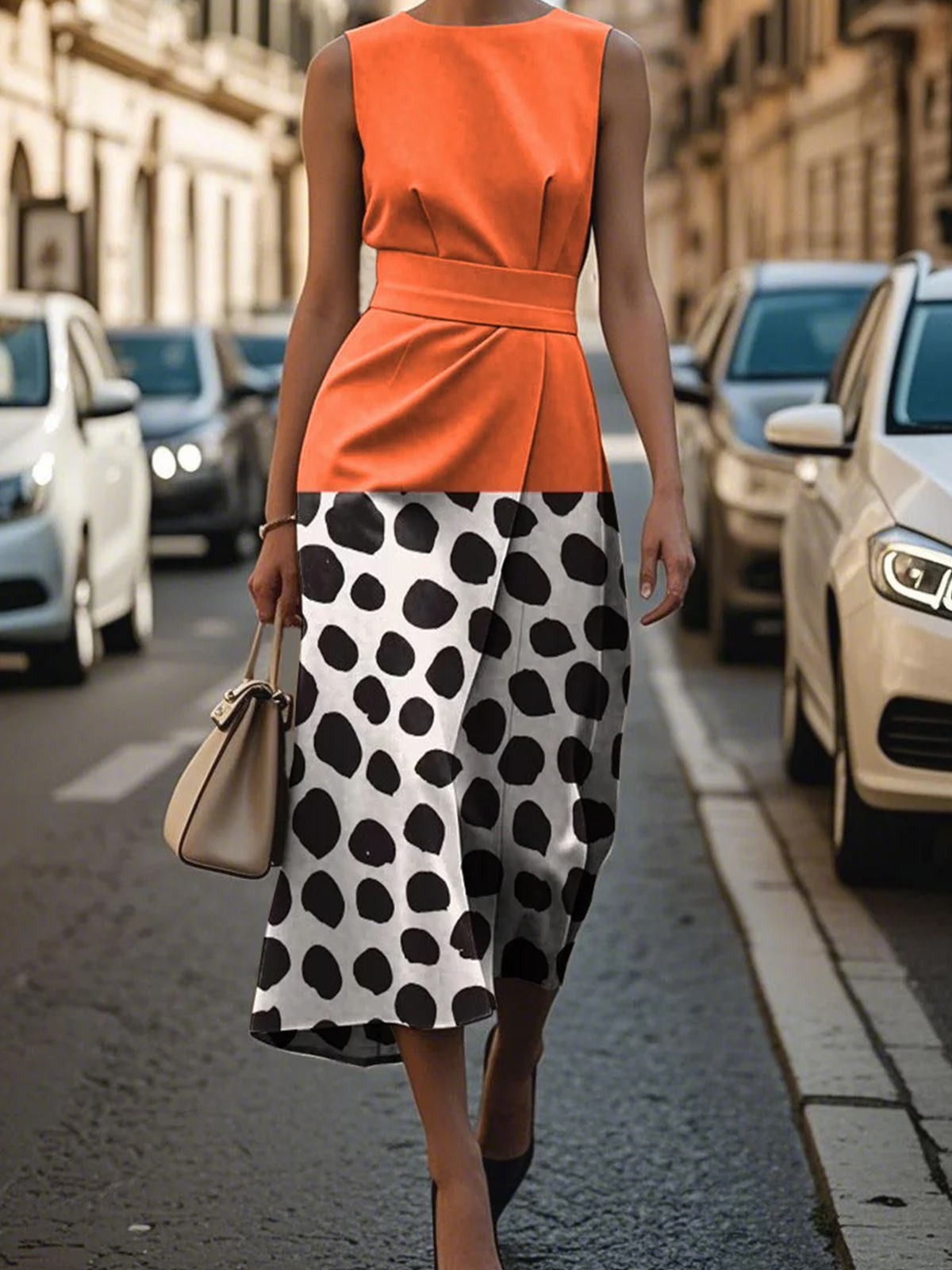 Women Geometric Crew Neck Sleeveless Comfy Vintage Maxi Dress