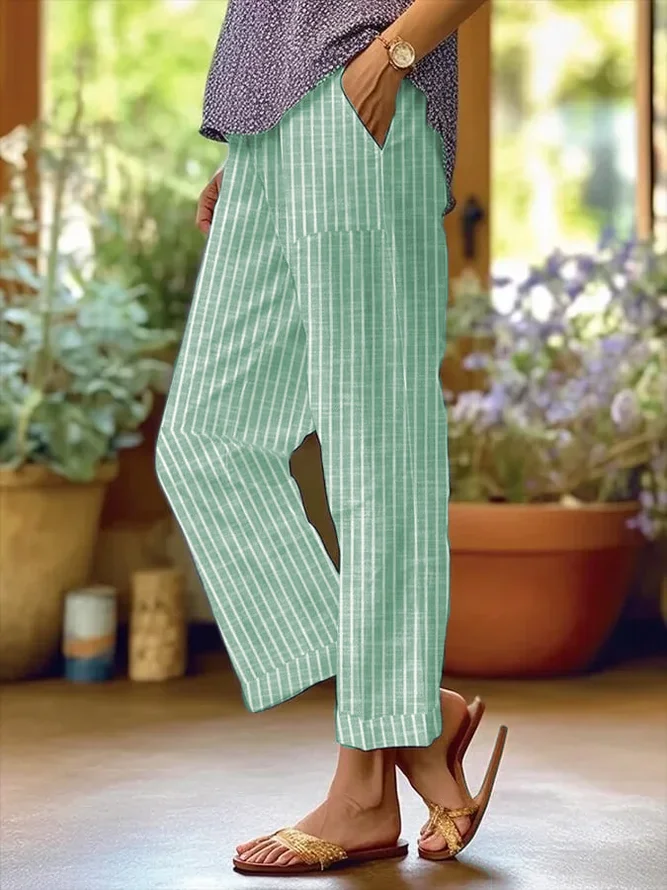 Casual Striped Ankle Pants Printing Pants