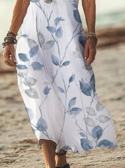 Women Floral V Neck Short Sleeve Comfy Casual Printing Maxi Dress