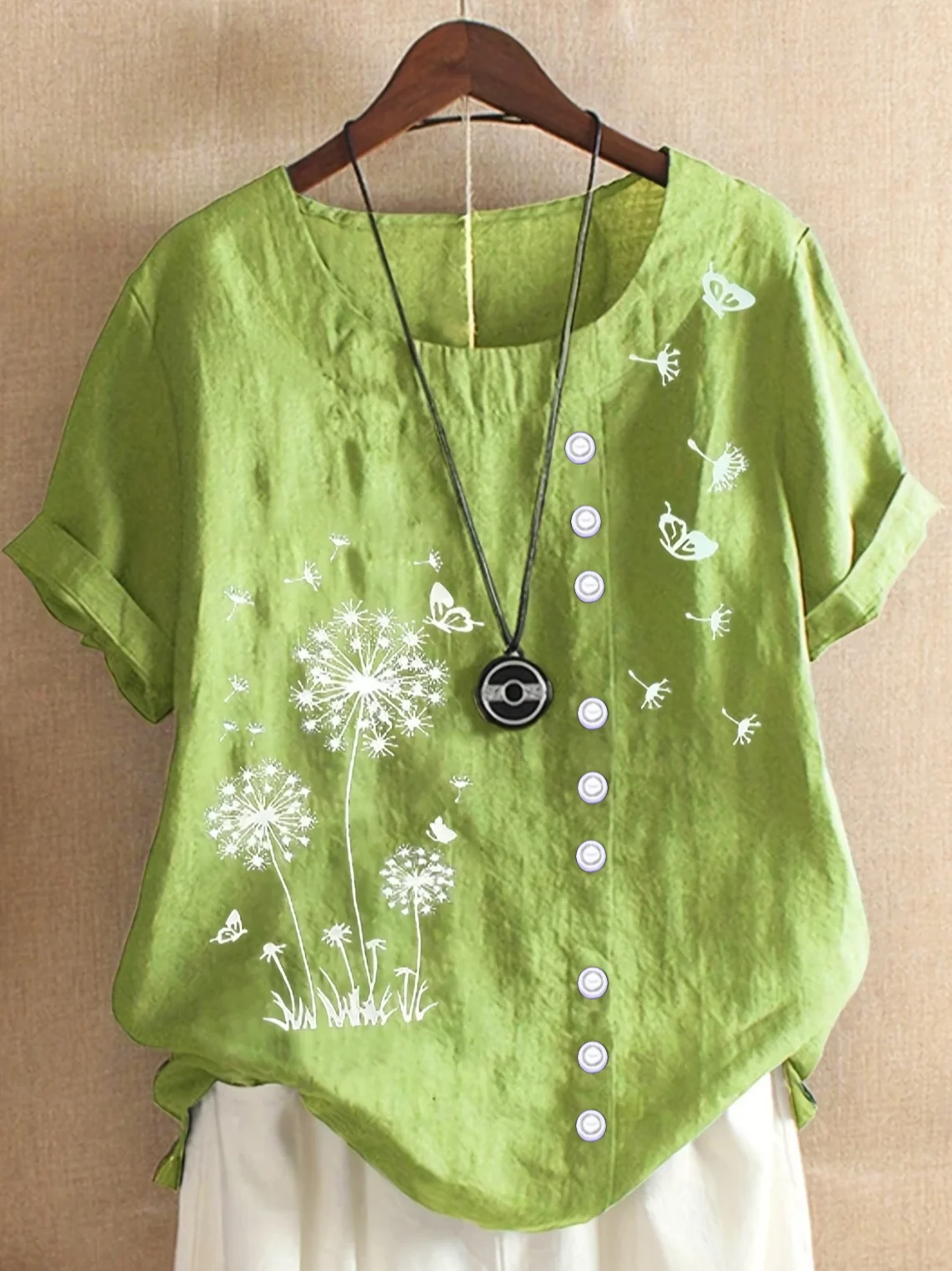 Crew Neck Short Sleeve Floral Printing Regular Micro-Elasticity Loose Shirt For Women