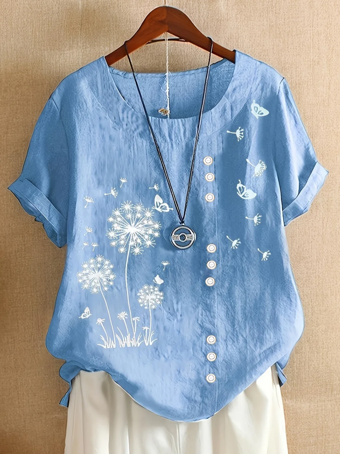 Crew Neck Short Sleeve Floral Printing Regular Micro-Elasticity Loose Shirt For Women