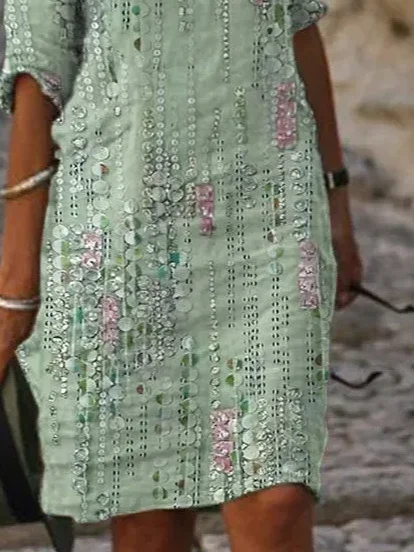 Women Striped V Neck Half Sleeve Comfy Casual Printing Mini Dress