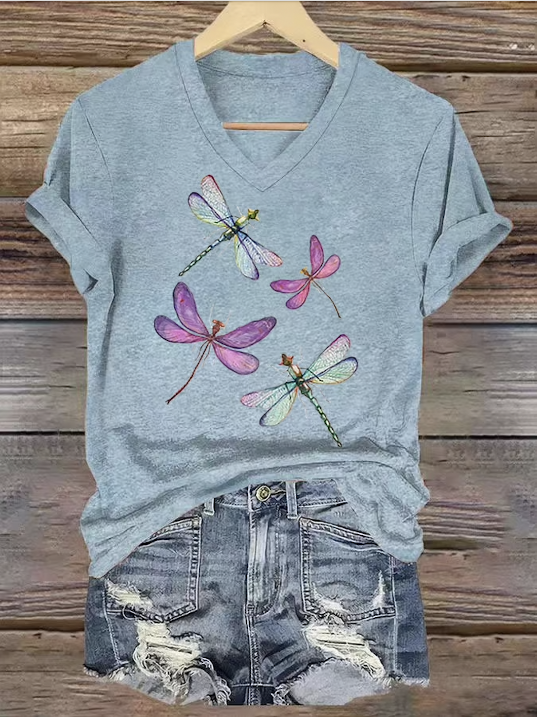 Casual Floral V Neck Short Sleeve T-shirt