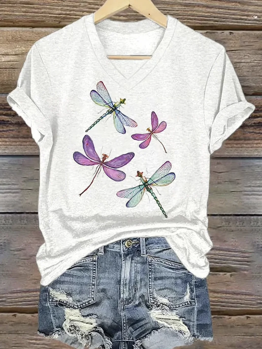 Casual Floral V Neck Short Sleeve T-shirt