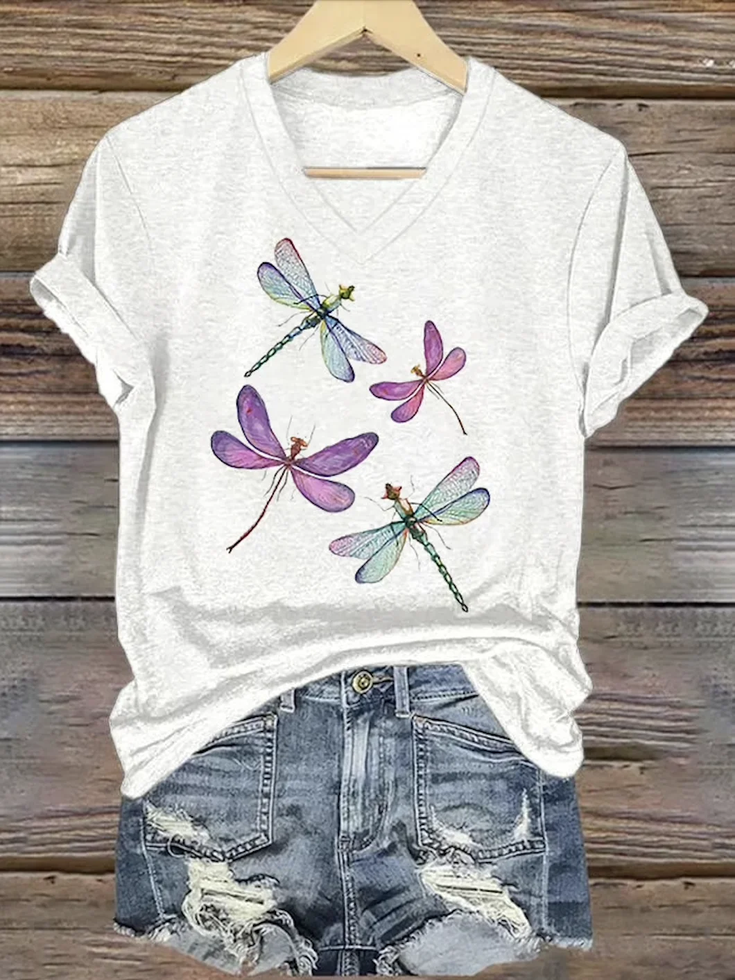 Casual Floral V Neck Short Sleeve T-shirt