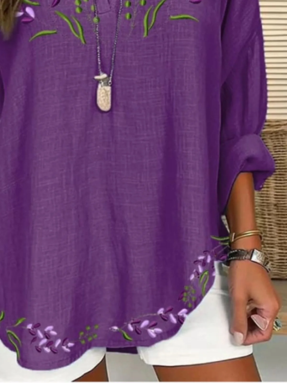  Elegant Long Sleeve Floral Print Loose Comfy Blouse For Women