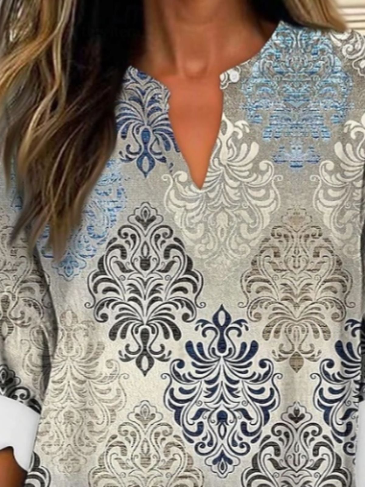 Women's Blouse Graphic Geometric Vintage Floral Daily Long Sleeve V Neck Tops