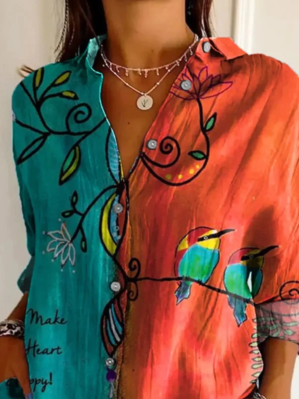 Casual Long Sleeve Animal Art Print Loose Comfy Shirt For Women