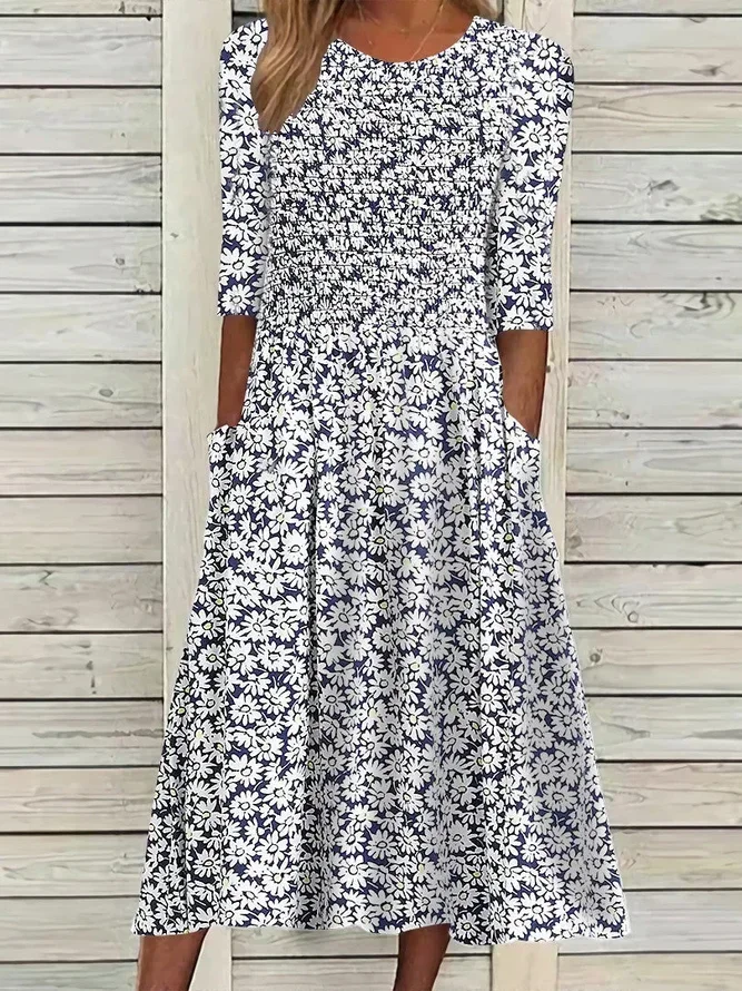 Women Floral Crew Neck Short Sleeve Comfy Casual Printing Maxi Dress