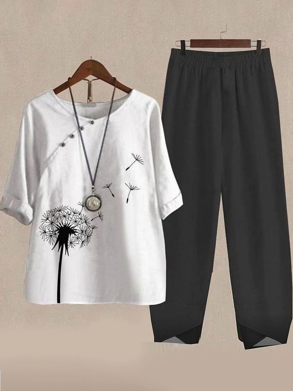 Women Floral Printing Two-Piece Set Daily Half Sleeve Casual Summer Top With Pants Matching Set