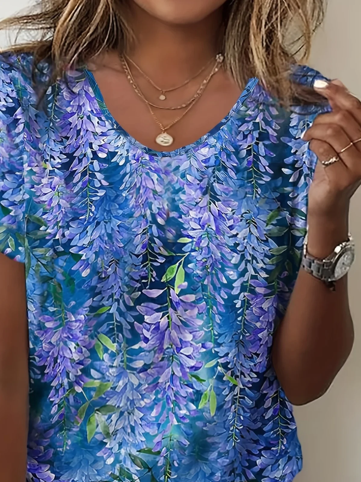 Casual Floral Crew Neck Short Sleeve T-shirt