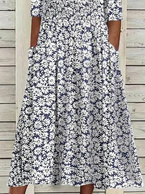 Women Floral Crew Neck Short Sleeve Comfy Casual Printing Maxi Dress