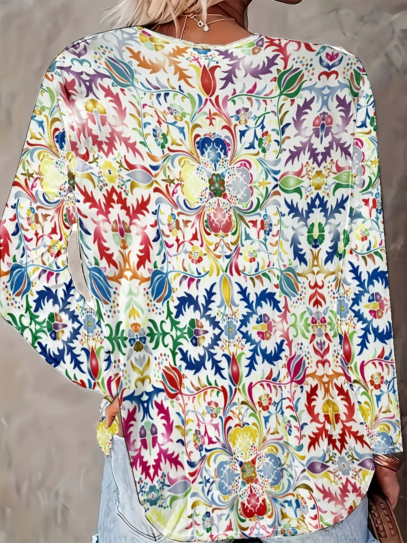 Shawl Collar Half Sleeve Abstract Geometry Regular Loose Blouse For Women