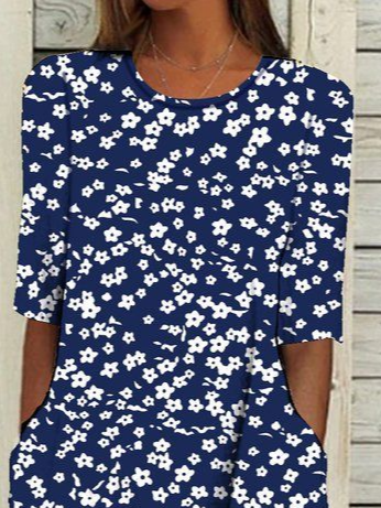 Women Floral Crew Neck Short Sleeve Comfy Casual Printing Maxi Dress
