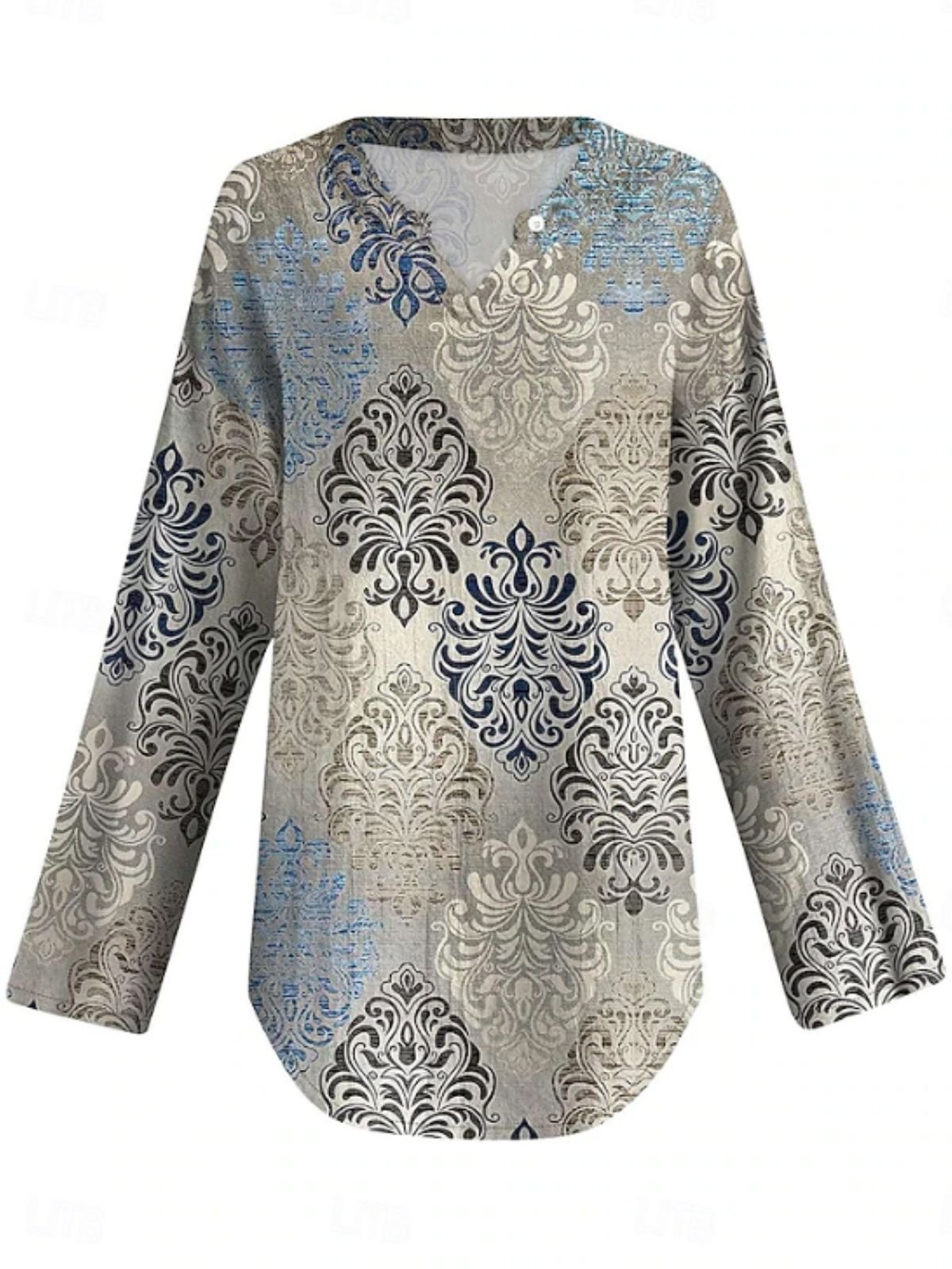 Women's Blouse Graphic Geometric Vintage Floral Daily Long Sleeve V Neck Tops