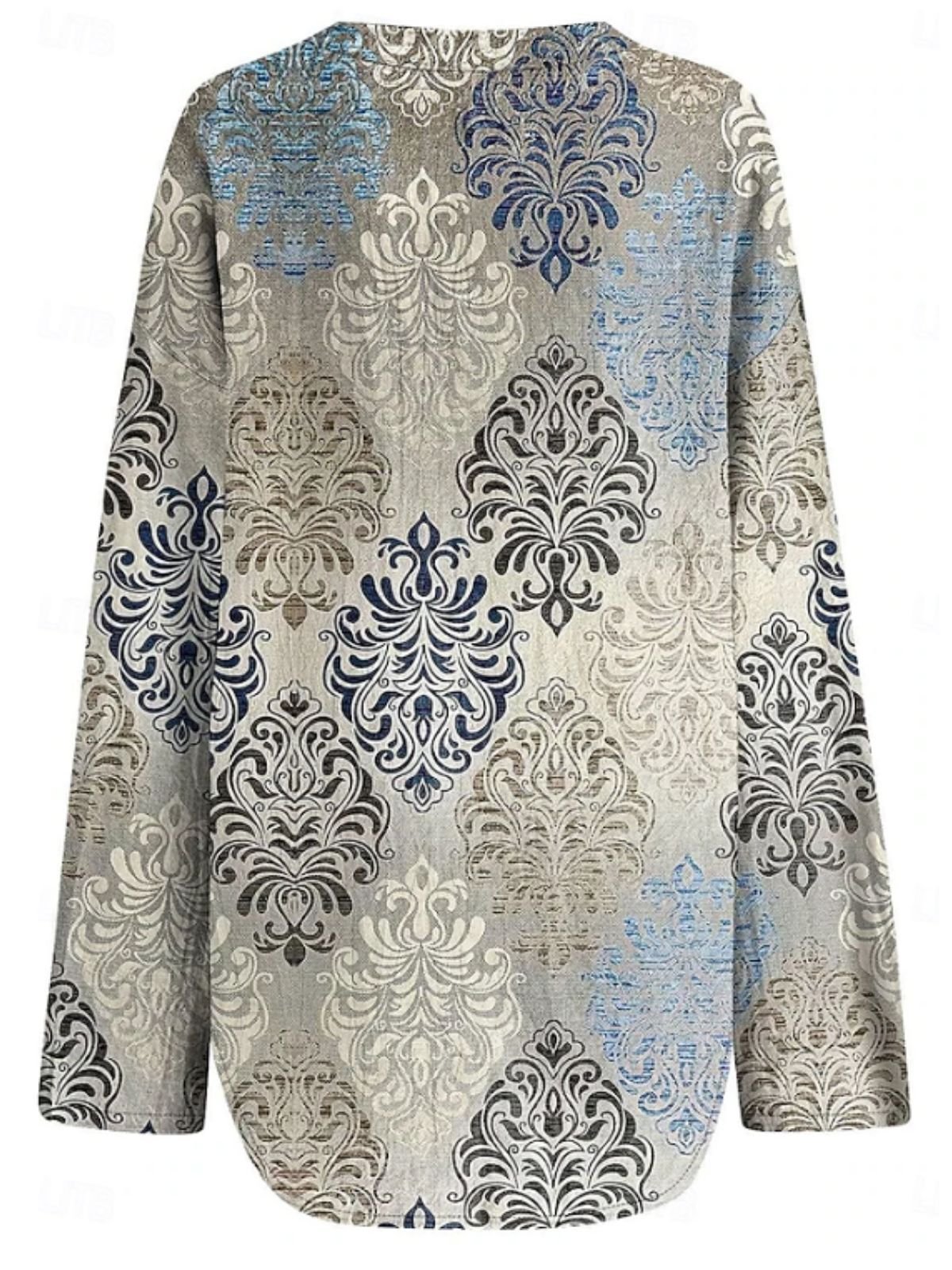 Women's Blouse Graphic Geometric Vintage Floral Daily Long Sleeve V Neck Tops