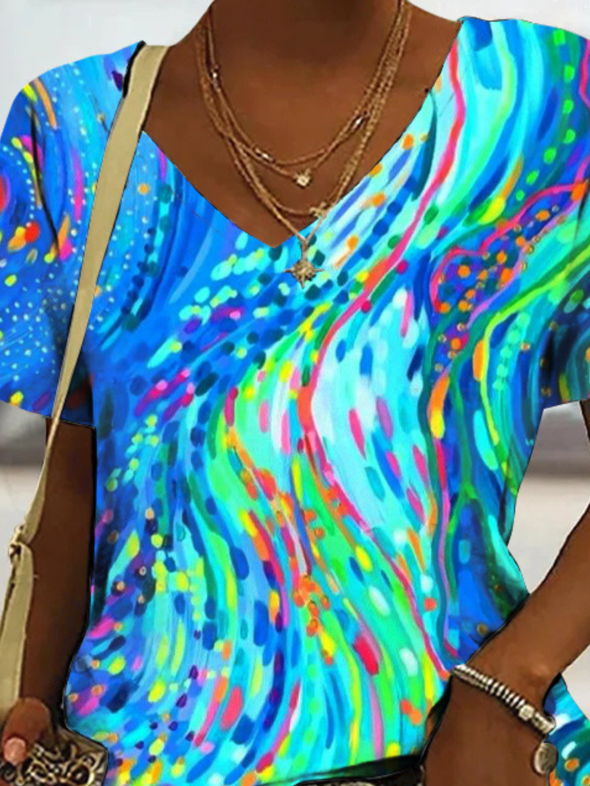 Casual Abstract Graphic V Neck Short Sleeve T-shirt