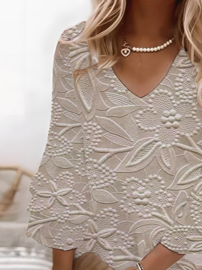 Women Floral V Neck Half Sleeve Comfy Casual Printing Midi Dress