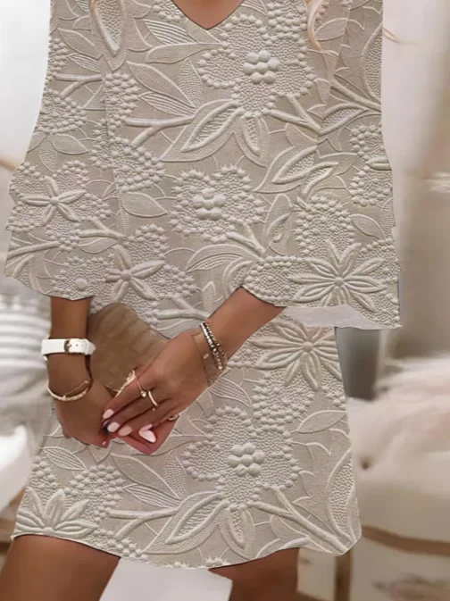 Women Floral V Neck Half Sleeve Comfy Casual Printing Midi Dress