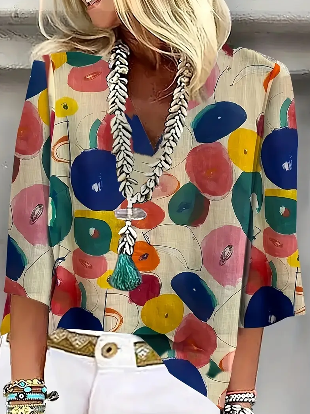 Shawl Collar Half Sleeve Floral Regular Loose Blouse For Women