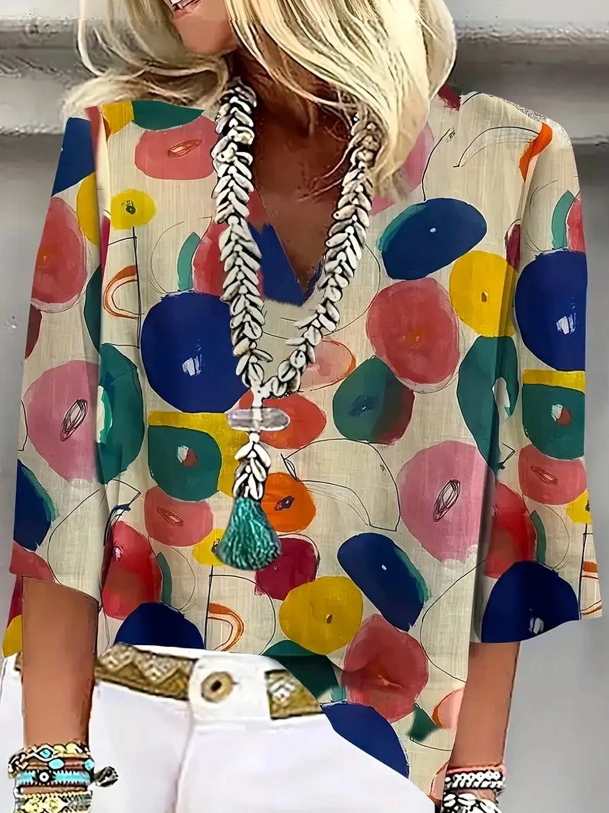 Shawl Collar Half Sleeve Floral Regular Loose Blouse For Women