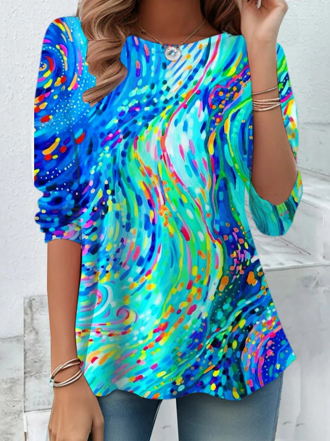 Casual Abstract Graphic V Neck Long Sleeve T-shirt