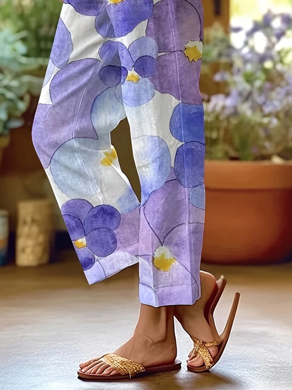 Casual Vacation Purple Floral Print Comfy Long Pants